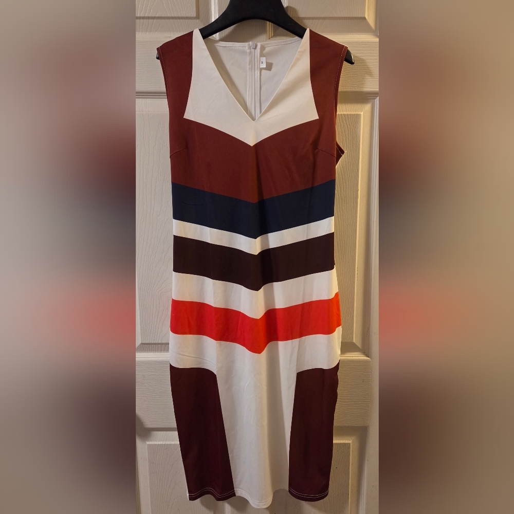 Colorful Striped Zip Up Back Color Block Sleeveless Dress Size M